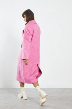 Glamorous Longline Coats|Coats|Bright Pink Marl Midi Coat with Lapel Collar -