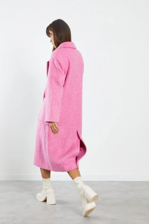 Glamorous Longline Coats|Coats|Bright Pink Marl Midi Coat with Lapel Collar -