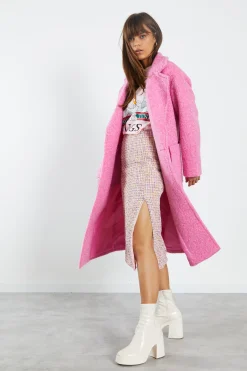 Glamorous Longline Coats|Coats|Bright Pink Marl Midi Coat with Lapel Collar -