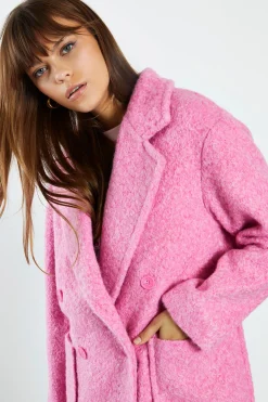 Glamorous Longline Coats|Coats|Bright Pink Marl Midi Coat with Lapel Collar -