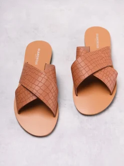 Glamorous Jet Setter|Chic Escapes|Brown Croc Open Toe Sandals -