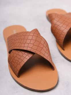 Glamorous Jet Setter|Chic Escapes|Brown Croc Open Toe Sandals -