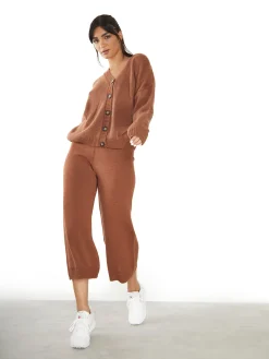Glamorous Cardigans|Brown Knit Button Front Long Sleeve Cardigan -