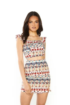 Glamorous Mini Skirts|Brown Multi Tribal High Waisted Mini Skirt -