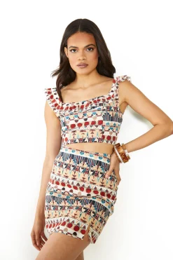 Glamorous Mini Skirts|Brown Multi Tribal High Waisted Mini Skirt -