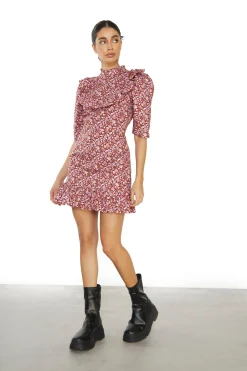 Glamorous Mini Dresses|Mini Dresses|Burgundy Chintz Floral 3/4 Length Mini Dress -