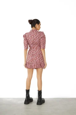 Glamorous Mini Dresses|Mini Dresses|Burgundy Chintz Floral 3/4 Length Mini Dress -