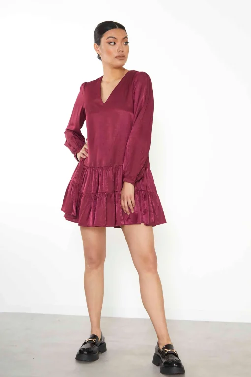 Glamorous Mini Dresses|Mini Dresses|Burgundy Shift Mini Dress -