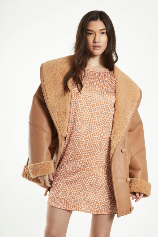 Glamorous Faux Fur & Leather|Coats|Camel Faux Shearling Coat -