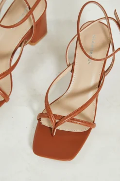 Glamorous Go To Partywear|Chic Escapes|Camel Strappy Block Heel Sandals -