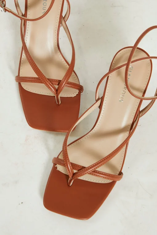 Glamorous Go To Partywear|Chic Escapes|Camel Strappy Block Heel Sandals -