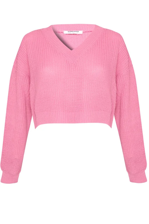 Glamorous Jumpers|Candy Pink V- Neck Crop Jumper -