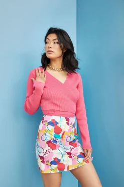 Glamorous Glamorous Care: Our Sustainable Collection|Mini Skirts|Care Abstract Rainbow Print Side Split Mini Skirt -