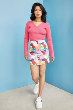 Glamorous Glamorous Care: Our Sustainable Collection|Mini Skirts|Care Abstract Rainbow Print Side Split Mini Skirt -