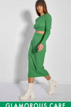 Glamorous Glamorous Care: Our Sustainable Collection|Co-ords|Care Apple Green Rib Knit Midi Pencil Skirt -