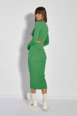 Glamorous Glamorous Care: Our Sustainable Collection|Co-ords|Care Apple Green Rib Knit Midi Pencil Skirt -