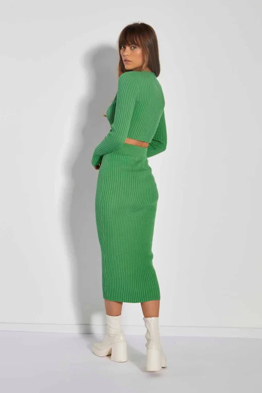 Glamorous Glamorous Care: Our Sustainable Collection|Co-ords|Care Apple Green Rib Knit Midi Pencil Skirt -