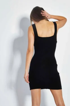 Glamorous Go To Partywear|Party Dresses|Care Black Button Through Knit Mini Dress -