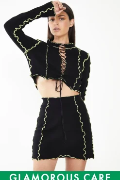 Glamorous Going Out Skirts|Glamorous Care: Our Sustainable Collection|Care Black Exposed Seam Mini Skirt -