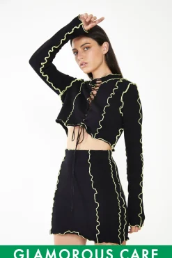 Glamorous Glamorous Care: Our Sustainable Collection|Co-ords|Care Black Exposed Seam Lace Up Jumper -