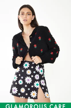 Glamorous Glamorous Care: Our Sustainable Collection|Cardigans|Care Black Floral Button Up Cardigan -