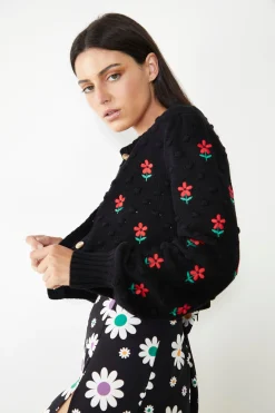 Glamorous Glamorous Care: Our Sustainable Collection|Cardigans|Care Black Floral Button Up Cardigan -