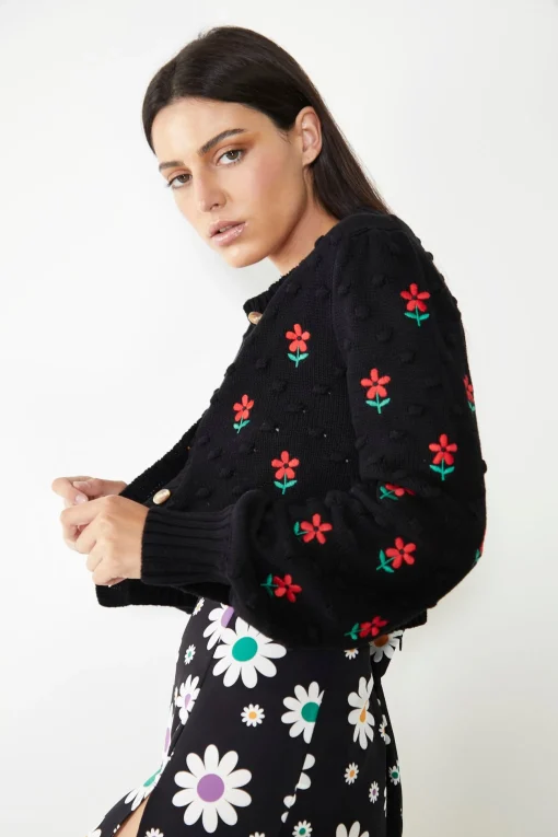 Glamorous Glamorous Care: Our Sustainable Collection|Cardigans|Care Black Floral Button Up Cardigan -