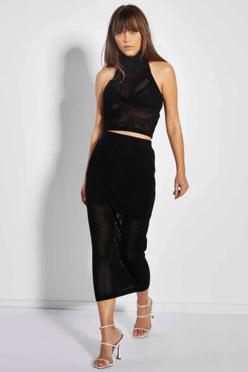 Glamorous Going Out Tops|Glamorous Care: Our Sustainable Collection|Care Black Knitted Halterneck Crop Top -
