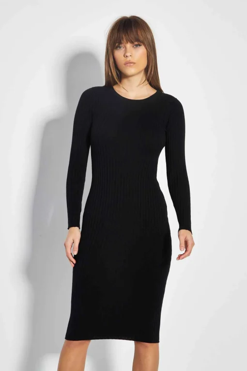 Glamorous Day Dresses|Glamorous Care: Our Sustainable Collection|Care Black Knitted Open Back Midi Dress -