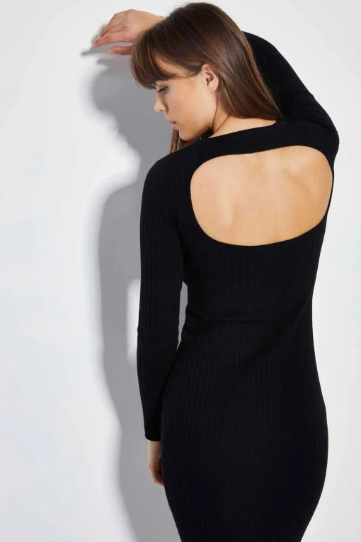 Glamorous Day Dresses|Glamorous Care: Our Sustainable Collection|Care Black Knitted Open Back Midi Dress -