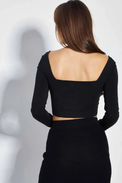 Glamorous Glamorous Care: Our Sustainable Collection|Care Black Long Sleeve Square Neck Crop Top -