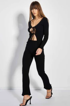 Glamorous Glamorous Care: Our Sustainable Collection|Co-ords|Care Black Tie Front Rib Knit Cardigan -