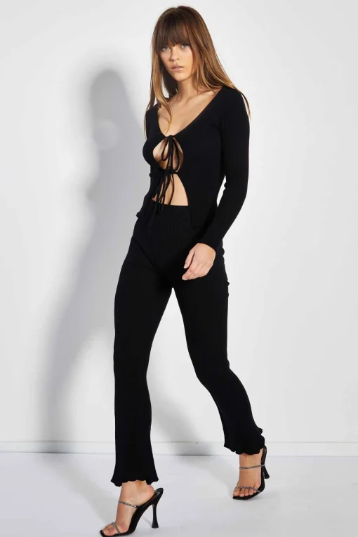 Glamorous Glamorous Care: Our Sustainable Collection|Co-ords|Care Black Tie Front Rib Knit Cardigan -