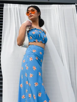 Glamorous Glamorous Care: Our Sustainable Collection|Care Blue Orange Floral Crop Top -