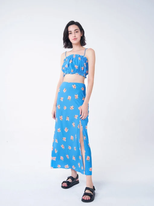 Glamorous Glamorous Care: Our Sustainable Collection|Care Blue Orange Floral Crop Top -