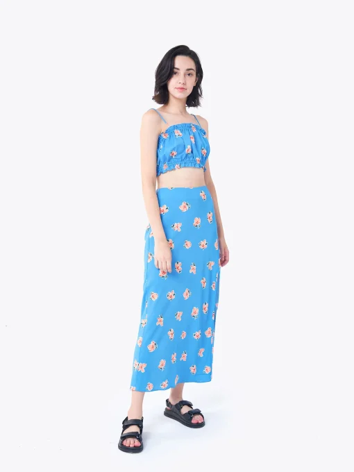 Glamorous Glamorous Care: Our Sustainable Collection|Midi & Midaxi Skirts|Care Blue Orange Floral Midi Skirt -