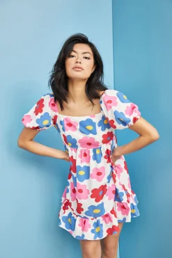 Glamorous Day Dresses|Glamorous Care: Our Sustainable Collection|Care Bright Large Floral Puff Shoulder Mini Dress -