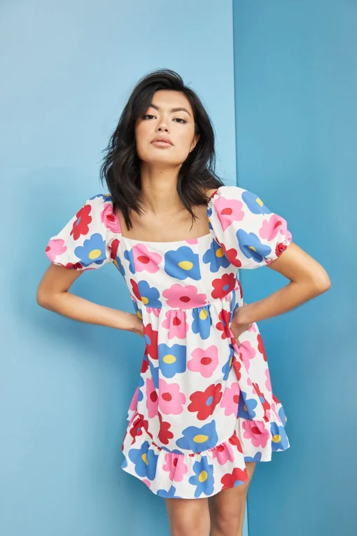 Glamorous Day Dresses|Glamorous Care: Our Sustainable Collection|Care Bright Large Floral Puff Shoulder Mini Dress -