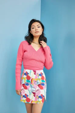 Glamorous Glamorous Care: Our Sustainable Collection|Care Bright Pink Wrap Long Sleeve Top -