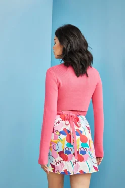 Glamorous Glamorous Care: Our Sustainable Collection|Care Bright Pink Wrap Long Sleeve Top -