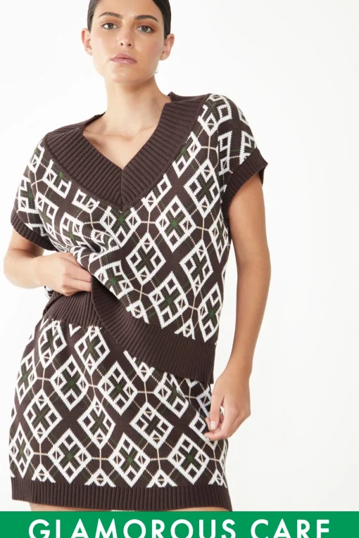 Glamorous Glamorous Care: Our Sustainable Collection|Co-ords|Care Brown Geometric Mini Skirt -