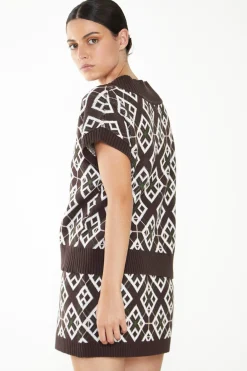 Glamorous Glamorous Care: Our Sustainable Collection|Co-ords|Care Brown Geometric Print V-Neck Top -