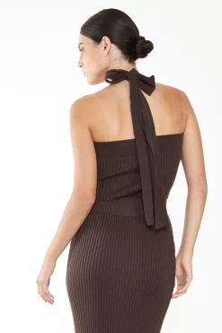 Glamorous Going Out Tops|Glamorous Care: Our Sustainable Collection|Care Brown Ribbed Halter Neck Top -