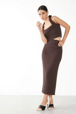 Glamorous Going Out Tops|Glamorous Care: Our Sustainable Collection|Care Brown Ribbed Halter Neck Top -