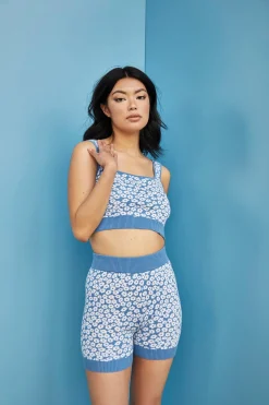 Glamorous Jet Setter|Glamorous Care: Our Sustainable Collection|Care Denim Blue Ditsy Crop Top -