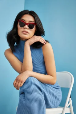 Glamorous Jet Setter|Glamorous Care: Our Sustainable Collection|Care Denim Blue High Waisted Ribbed Midi Skirt -