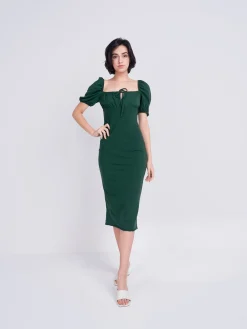 Glamorous Glamorous Care: Our Sustainable Collection|Midi & Midaxi Dresses|Care Forest Green Tie Front Midi Dress -