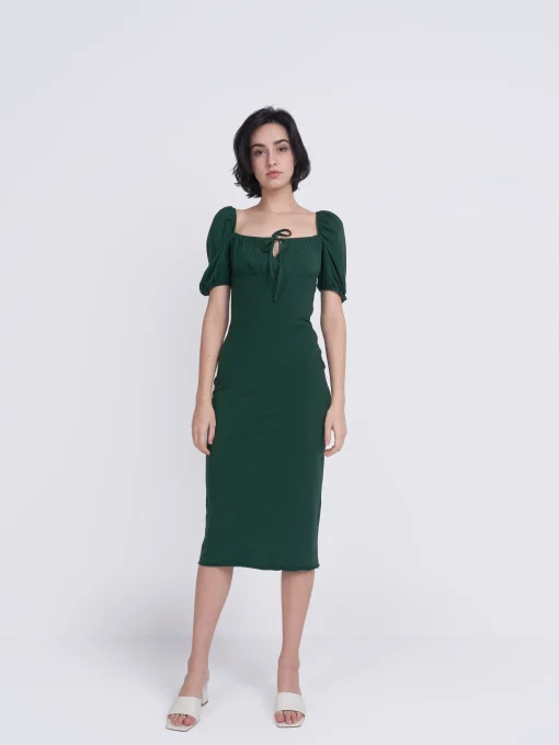 Glamorous Glamorous Care: Our Sustainable Collection|Midi & Midaxi Dresses|Care Forest Green Tie Front Midi Dress -