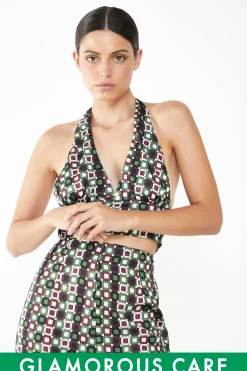 Glamorous Going Out Tops|Glamorous Care: Our Sustainable Collection|Care Geometric Print Halter Neck Top -