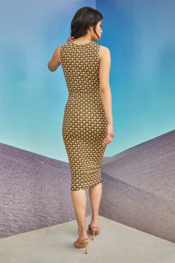 Glamorous Glamorous Care: Our Sustainable Collection|Midi & Midaxi Dresses|Care Khaki Hounds tooth High Neck Midi Dress -